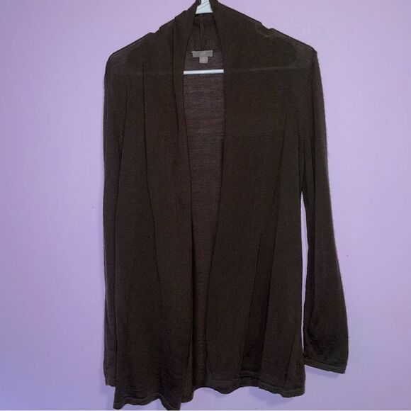 J Jill S 100% Merino Wool Cardigan Brown Open Front Sweater - Picture 1 of 8